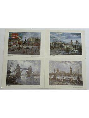 4 Lithograph of London by Thomas Benacci Piccadilly Tower Hill Bridge Big Ben